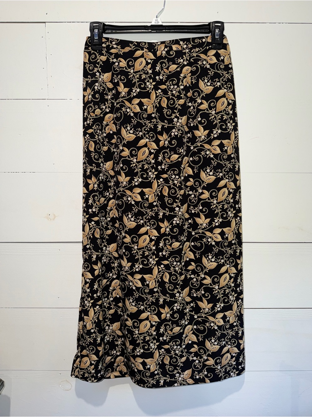 Petite Black Beige Floral Vine Maxi Skirt Size M Vintage Y2K